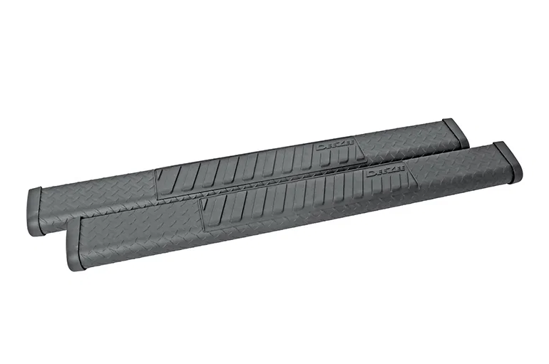 DZ16401 – DEE ZEE Nerf Bar, With Step Pads 6 Inch Oval Straight Powder Coated Diamond Tread Black Aluminum With Plast...